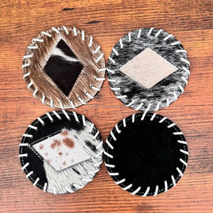 Ensemble de sous-verres en forme de rond en cuir de vachette fabriqué à la main pour la décoration intérieure cheveux en cuir véritable occidental sur les sous-verres en peau nouveaux cadeaux pour la maison - Product Image 5