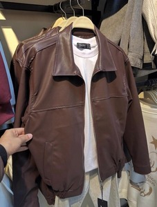 Men's Brown Genuine Leather <b>Jacket</b> Vintage Bomber <b>Jacket</b> <b>Cafe</b> <b>Racer</b> Style - Product Image 2