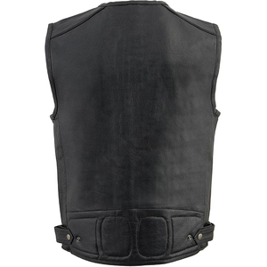 Samroz Sports Men's Black ‘Super <b>Utility</b>-Multi Pocket <b>Vest</b>’ Motorcycle Biker Leather <b>Vest</b> - Product Image 3