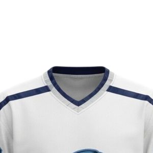Men White Navy Blue Sublimated Ice Hockey Printable Polyester V Neck Jersey Long Sleeve <b>Athletic</b> Sports Uniform Apparel - Product Image 3