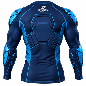 SINEWY Men's Black Full Sleeve <b>Padded</b> Compression <b>Shirt</b> Crew Neck Moisture Wicking Breathable Fitted American Football Apparel - Product Image 5