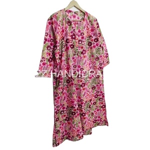 Vestido de playa de verano de algodón 100% para mujeres y niñas, vestido Midi acampanado con estampado Floral rosa, manga larga, estilo superior sostenible - Product Image 2