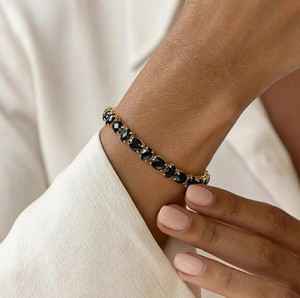 Luxury Oval Cut Black Onyx Charm <b>Bracelet</b> 925 Sterling Silver Gold Plated Women Elegant Black <b>Gemstone</b> Statement Fine Jewelry - Product Image 2