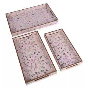 Juego de bandejas de servir de un solo nivel de diseño moderno, de MDF con estampado Meena colorido, hecho a mano, decorativo, apto para lavavajillas, fácil de limpiar y almacenar. - Product Image 6