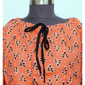 Chemise d'été vintage style indien 100% coton, imprimé floral numérique, col rond, manches bouffantes, crop top écologique et respirant pour femme - Product Image 3
