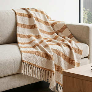 Plaid Bohème en Coton Rayé à Franges 130x170 cm, Couverture Décontractée Tissée pour Canapé, Plaid Texturé pour Salon, Vente en Gros B2B - Product Image 4