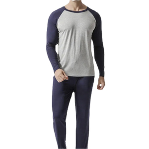 Ensemble de pyjama en tricot gaufré pour homme, vêtements de nuit respirants et doux, deux pièces, vêtements de détente à la maison, haut à manches longues, tenue de nuit confortable - Product Image 1