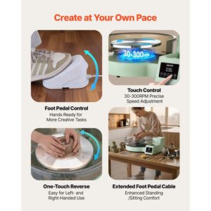 450W Electric 14\" 11\" <b>Table</b> Top Pottery Wheel for Adults 30-300 RPM Adjustable 11\" <b>Turntables</b> Foot Pedal 450W Pottery - Product Image 5