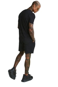 Ensemble T-shirt et short en coton noir pour homme, col rond, manches courtes, couleur unie, respirant, coupe classique, pour toutes les saisons, vêtements de loisirs - Product Image 2