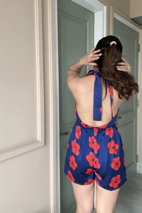 Latest Customized Woven Lace Ruffle Mini Satin Floral Printed <b>Playsuit</b> Dress Casual Women Evening Beach Wear Factory Price - Product Image 2