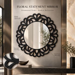 Miroir mural rond noir à motifs floraux, miroir décoratif moderne en métal pour salon, chambre, entrée, décoration de maison de luxe, art mural - Product Image 5