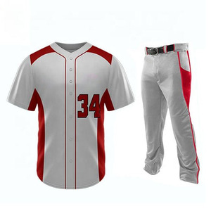 Ensemble de maillots de baseball personnalisés pour hommes, blanc et rouge, 34, imprimé par transfert thermique, polyester respirant, manches courtes, col en V, pantalon uniforme élastique - Product Image 1