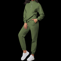Ensemble deux pièces en tricot vert olive pour femme, sweat-shirt et short, manches longues, col rond, fermeture éclair, coupe régulière, décontracté, respirant