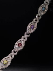 Luxury Eye Shape Chain <b>Bracelet</b> 18K Gold Amethyst Pave Setting Women's Party Jewelry - Product Image 2