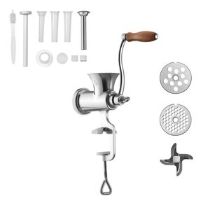 Hachoir à viande manuel en acier inoxydable 304 avec embout à saucisses et 2 plaques de découpe - Product Image 1