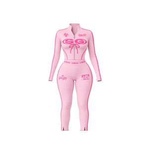 <b>Pink</b> Shine Girl Set 2 Nylon/Spandex Piece <b>Tracksuit</b> Set Zip Up Jacket Flare Pants Women Sportswear Custom Logo Outfit - Product Image 2