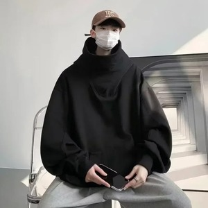 Sweat-shirt à capuche noir oversize unisexe, coupe classique, couleur unie, en molleton bouclette, pour l'automne, 100% coton, avec poche tricotée, 2027 - Product Image 4
