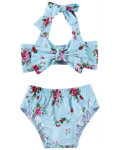 Ensemble bikini floral dos nu pour filles, design simple, en Spandex et Polyester, maillot de bain 2 pièces, coupe haute, avec armatures, haute extensibilité - Product Image 2