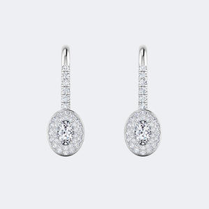 Boucles d'oreilles pendantes ovales serties de pavés et d'halo, taille ronde, 0,60 carat au total - Product Image 2