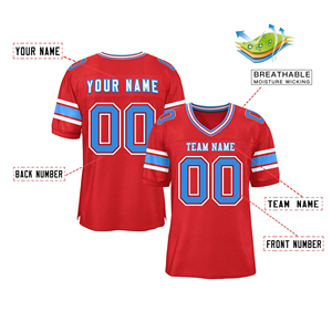 Maillot de football américain personnalisé en mesh rouge sublimé pour homme, col en V, manches courtes, respirant, anti-humidité, nom et numéro de l'équipe - Product Image 2