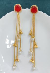 Pendientes de piedra doblete pulida en oro de calidad premium, ligeros, complementan tanto la ropa étnica como la occidental, perfectos para fiestas. - Product Image 4