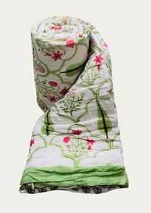 Traditional Block Print Cotton <b>Quilt</b> with Floral Pattern Reversible All-Season Handmade Skin-Friendly & Breathable Home Use - Product Image 4