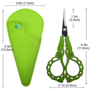 Ciseaux à broder fantaisie verts avec poignée décorative, 4,3 pouces, pour travaux d'aiguille, avec étui en cuir - Product Image 2