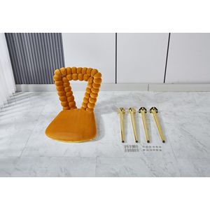 Set di 2 Sedie da Pranzo Moderne Arancione Oro con Schienale Confortevole e Cuscini Morbidi per Sala da Pranzo, con Gambe in Tubo di Ferro - Product Image 1