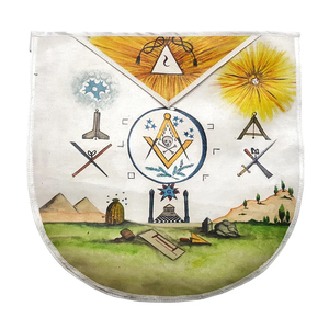 Masonic Grand Lodge Past Master Apron Gold & <b>Silver</b> Hand Embroidery With Adjustable Belt Snack Set and Backing With Pocket - Product Image 1
