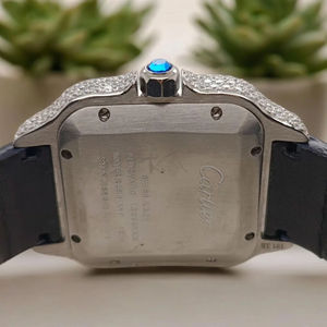 Montre Classique de Luxe pour Homme avec Diamants Moissanite Taillés, Demi-Sertie, Bracelet en Cuir Bleu, Cadran Romain, Largeur de Bracelet 22mm, Analogique - Product Image 5