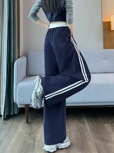 Women's <b>Summer</b> Casual Contrast <b>Pants</b> Digital Printing Side Striped Patchwork Wide-Leg Trousers for Private Label Brand - Product Image 6