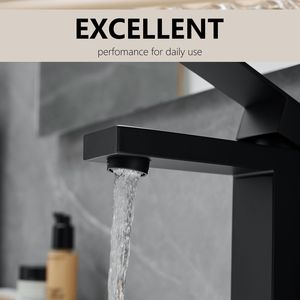 Rubinetto per lavabo a cascata nero a 1 foro con maniglia singola, scarico a scomparsa, tubi di alimentazione e piastra di montaggio - Categoria Prodotti: Rubinetti Bagno - Product Image 6