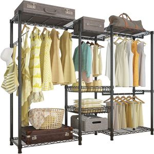 Appendiabiti in metallo resistente, portatile, per armadio domestico, con appendiabiti e cassetto in tessuto, scaffale e barre portabiti in filo metallico - Product Image 3