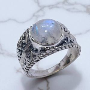 <b>925</b> Sterling <b>Silver</b> Natural Stone Classic Gemstone <b>Ring</b> Fine Jewelry Vintage Round Shape Bezel Setting <b>Ring</b> For Women Wholesale - Product Image 2