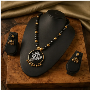 Parure de collier ethnique en métal plaqué or noir avec perles et pendentif, bijoux fantaisie pour femme, idéal comme cadeau - Product Image 2