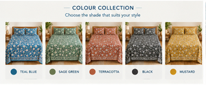 Juego de Sábanas de Algodón Estampadas a Mano, Diseño Floral Azul Verdoso con Paisley, Incluye Fundas de Almohada, Estilo Boho Indio - Product Image 6