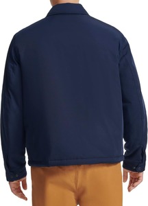Men's Navy Blue Canvas <b>Coach</b> Jacket Turn-down Collar Button Closure Windproof Casual Regular Fit Autumn Wear - Product Image 2
