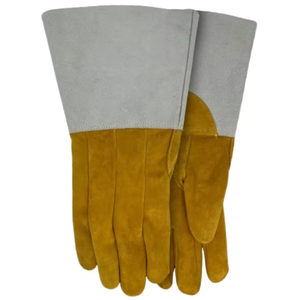 Guantes de soldadura de cuero de vaca resistentes al calor de abrasión resistente OEM Diseño dividido ignífugo para guantes de seguridad de soldadura Mig - Product Image 1