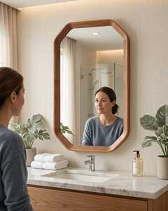 Luxury Capsule Solid Wood Frame <b>Wall</b> <b>Mirror</b> Modern Bathroom Vanity Accent <b>Mirror</b> Decorative Beveled Cut Corner Hanging <b>Mirror</b> HD - Product Image 4