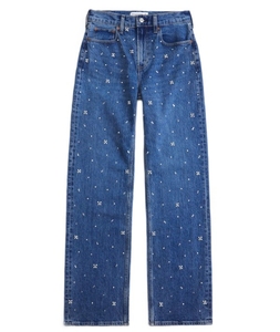 Jeans de Pierna Ancha para Mujer con Adornos de Diamantes de Imitación, Pantalones Largos de Mezclilla de Cintura Media, Ropa Casual de Alta Calidad para Mujer - Product Image 5