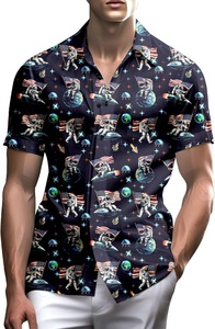 Chemise de bain pour homme à manches courtes, imprimé plage, élastique, décontractée, boutonnée, légère, colorée, pour les vacances d'été - Product Image 3