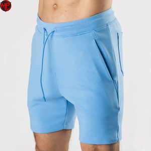 Pantalones Cortos de Felpa Francesa Tejida para Hombre, Color Azul Claro, Cintura Media, Corte Ajustado, Elásticos, Casuales, para Correr, Primavera, 180 Gramos, Estilo Urbano, Talla Estadounidense - Product Image 1