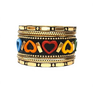 Ensembles de bracelets larges pour femmes, en alliage plaqué or et laiton, avec résine multicolore et incrustation de résine verte géométrique, designs uniques, bijoux - Product Image 3