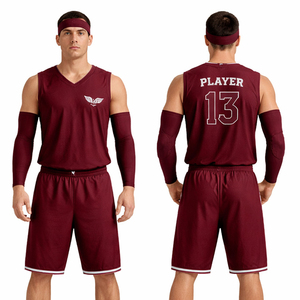 Ensemble de maillots de basket-ball personnalisés de couleur marron pour hommes, uniforme d'entraînement sans manches, respirant, à séchage rapide, kit de sport avec short, tenue d'équipe - Product Image 1