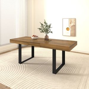 Tavolo da Pranzo Rettangolare Allungabile per 6-10 Persone in Legno Effetto Invecchiato e Nero 160-200 cm - Product Image 3
