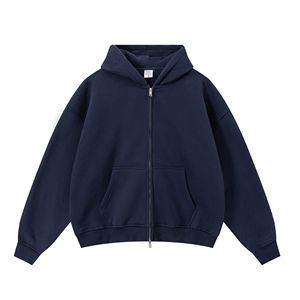 Sweat à capuche vintage pour homme, 100 % coton épais, streetwear, coupe oversize, avec fermeture éclair double sens, épaules tombantes, vierge - Product Image 3