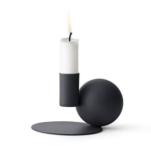 Support de bougie en fer noir mat, forme cylindrique, décoration d'intérieur, base sphérique, design moderne, durable, écologique, fait main pour la maison - Product Image 1