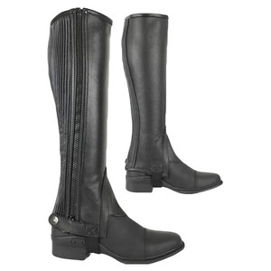 Demi-chaps d'équitation unisexes en cuir pleine fleur avec fermeture éclair latérale et panneau extensible – Protection durable des jambes pour l'équitation professionnelle - Product Image 1