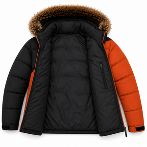 Blouson matelassé à capuche pour homme, personnalisable (couleurs et tailles), avec patch en caoutchouc, hydrofuge, pour l'hiver et l'extérieur, garniture en fourrure, rembourrage épais - Product Image 4