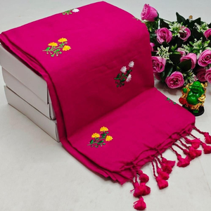 Dupatta indienne ethnique de luxe rose avec fleurs jaunes brodées à la main - Product Image 2